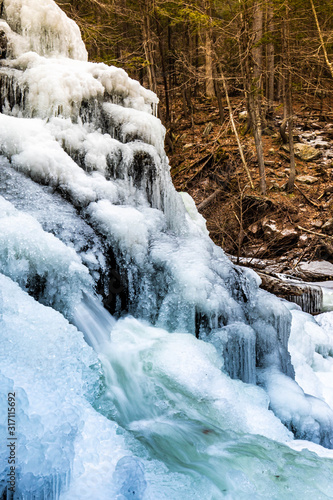 Scenic view of frozen Bastion falls at upstate New York photo