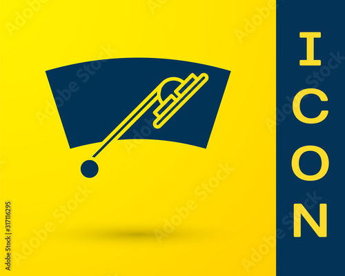 Blue Windscreen wiper icon isolated on yellow background. Vector Illustration