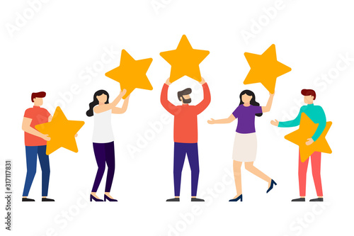 People are holding stars over the heads. Feedback