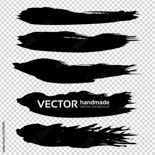 Black big thick textured abstract brush strokes isolated on imitation transparent background