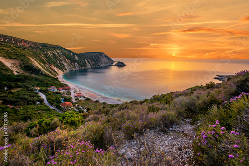 Beautiful summer sunset on Greece islands