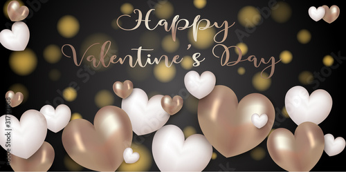 carte ou bandeau happy valentine's day coeur marron blanc