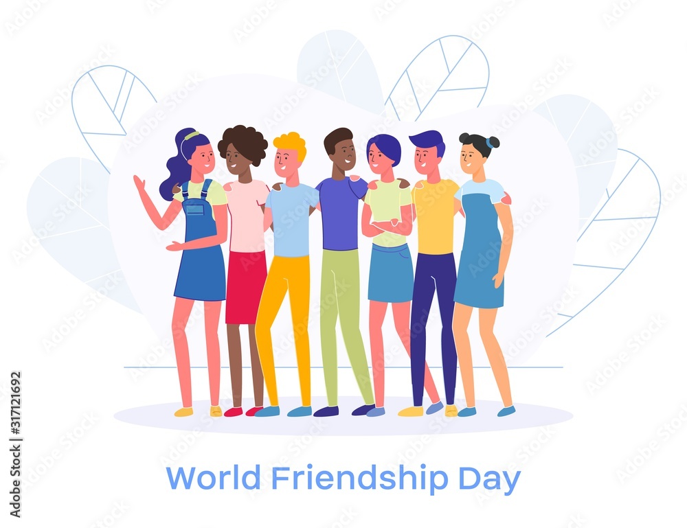 Obraz premium Multicultural Friends Hold Shoulders and Talking