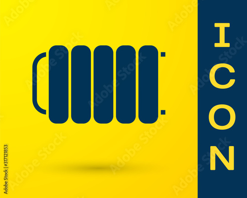 Blue Heating radiator icon isolated on yellow background. Vector Illustration