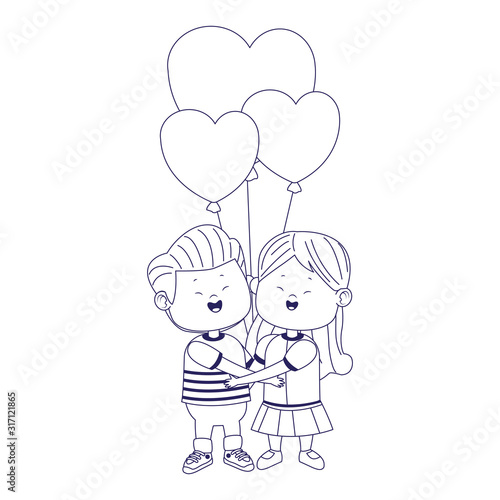 happy girl and boy in love with hearts balloons, flat design
