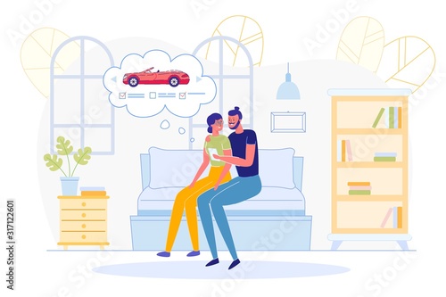 Man and Woman Sitting on Couch at Home Choose Car