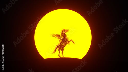 Silhouette of growing tree in a shape of Pegasus. Mythical winged divine horse. Eco Concept. 3D rendering. © Evgen