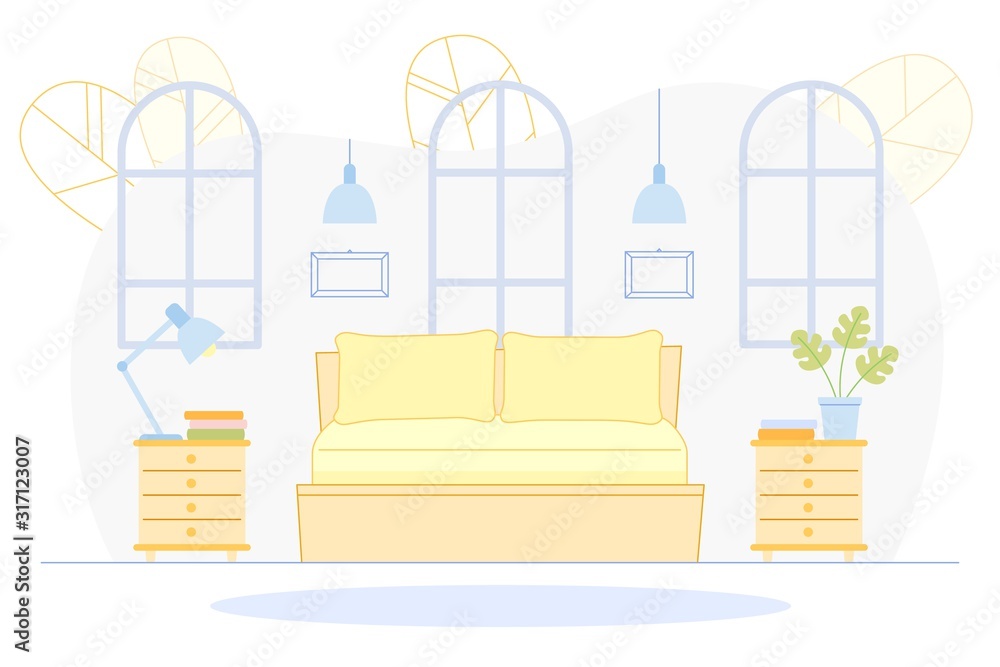 Modern Bedroom Interior with Furniture and Window. Modern Bedroom Interior with Furniture and Window.
