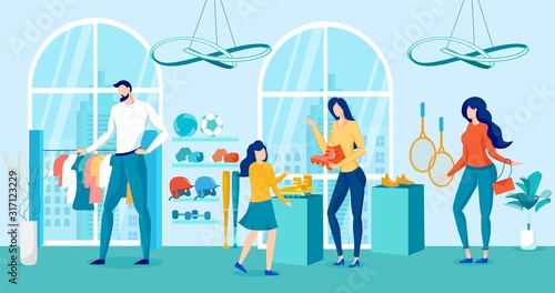 Shopping in Sportswear Store Flat Vector Concept