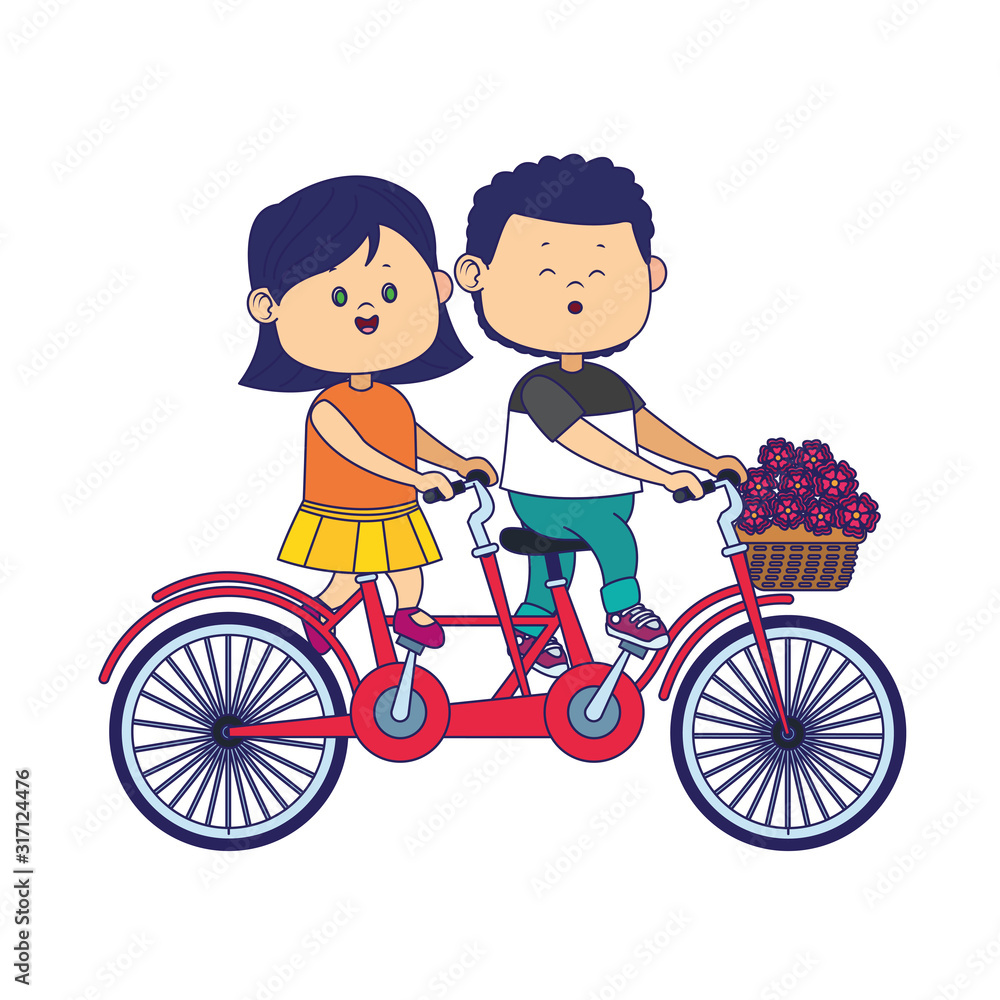 happy couple riding a double bike