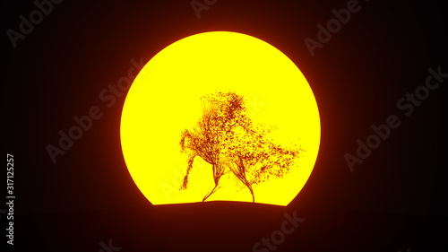 Silhouette of growing tree in a shape of Horse. Eco Concept. 3D rendering. © Evgen