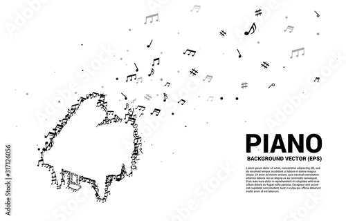 Vector music melody note dancing flow shape piano icon . Concept background for song and concert theme.
