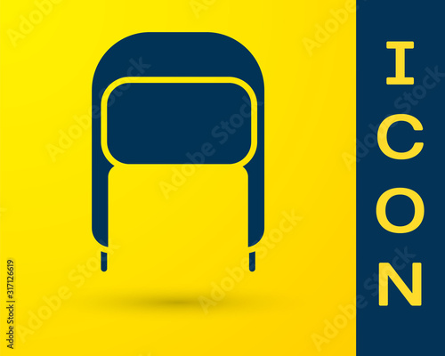 Blue Winter hat with ear flaps icon isolated on yellow background. Vector Illustration