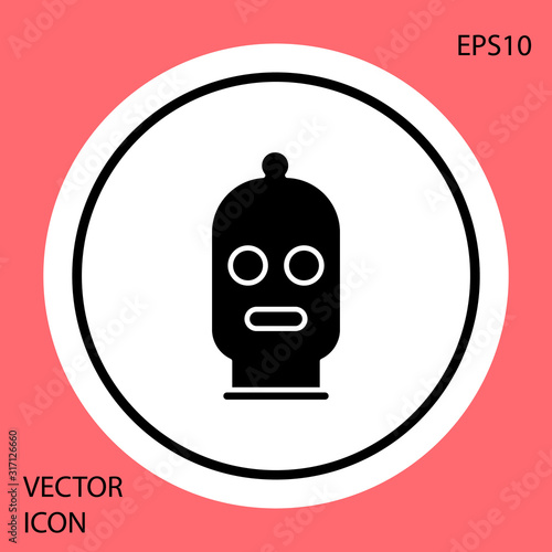 Black Balaclava icon isolated on red background. A piece of clothing for winter sports or a mask for a criminal or a thief. White circle button. Vector Illustration