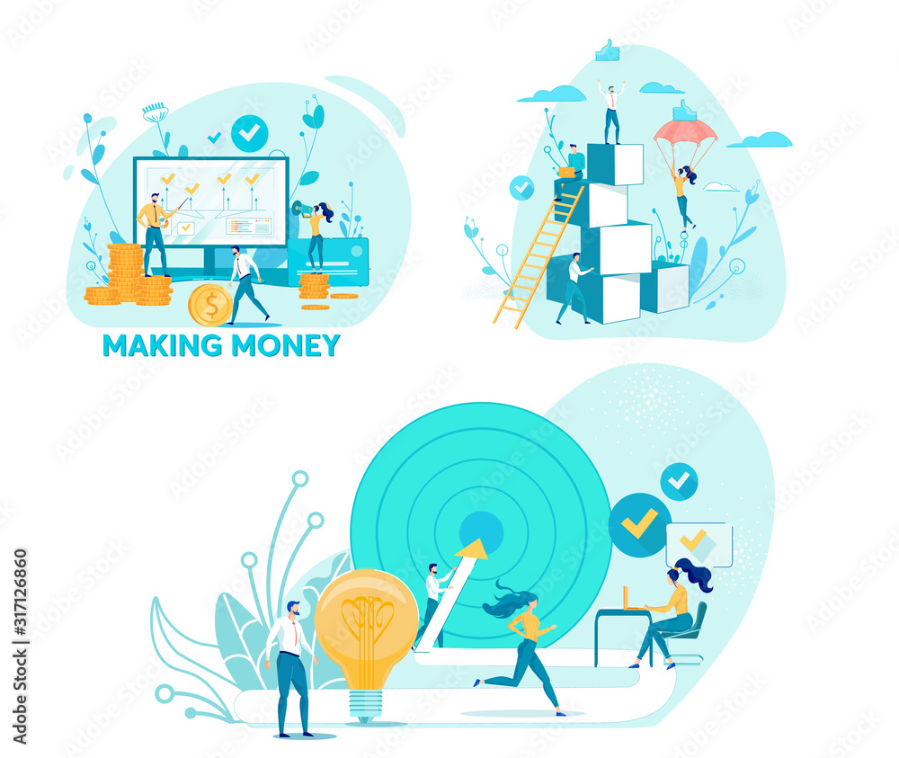 Obraz premium Bright Banner Inscription Making Money, Cartoon.