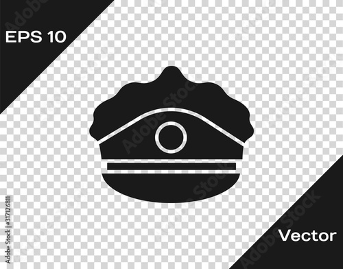 Grey Police cap with cockade icon isolated on transparent background. Police hat sign. Vector Illustration