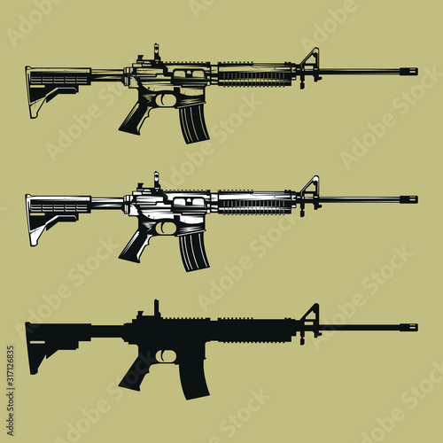 m4 assault rifle gun leathal weapon black and white vector art