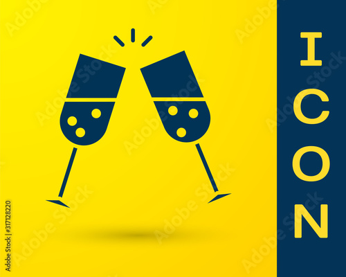 Blue Glass of champagne icon isolated on yellow background. Vector Illustration