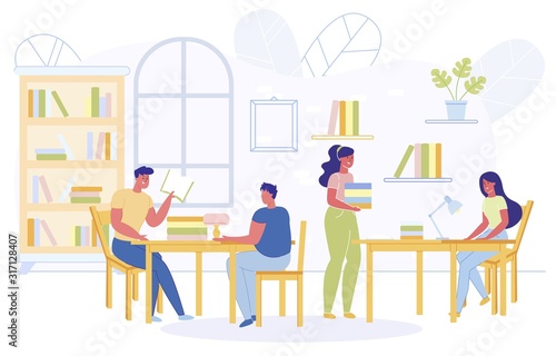 Man and Woman Getting Knowledge in Library Flat.