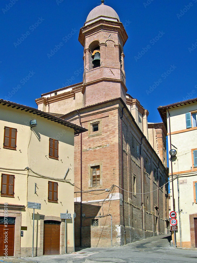 Italy, Marche, Camerino, Santa Maria in Via church bell tower.