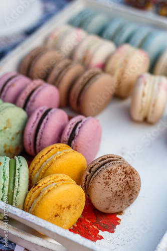 macaron at the counter of the street food festival