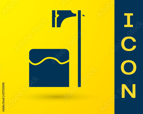 Blue Executioner axe in tree block icon isolated on yellow background. Hangman, torturer, executor, tormentor, butcher, headsman. Vector Illustration