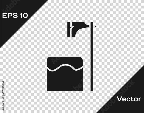 Grey Executioner axe in tree block icon isolated on transparent background. Hangman, torturer, executor, tormentor, butcher, headsman. Vector Illustration