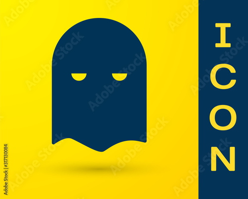 Blue Executioner mask icon isolated on yellow background. Hangman, torturer, executor, tormentor, butcher, headsman icon. Vector Illustration