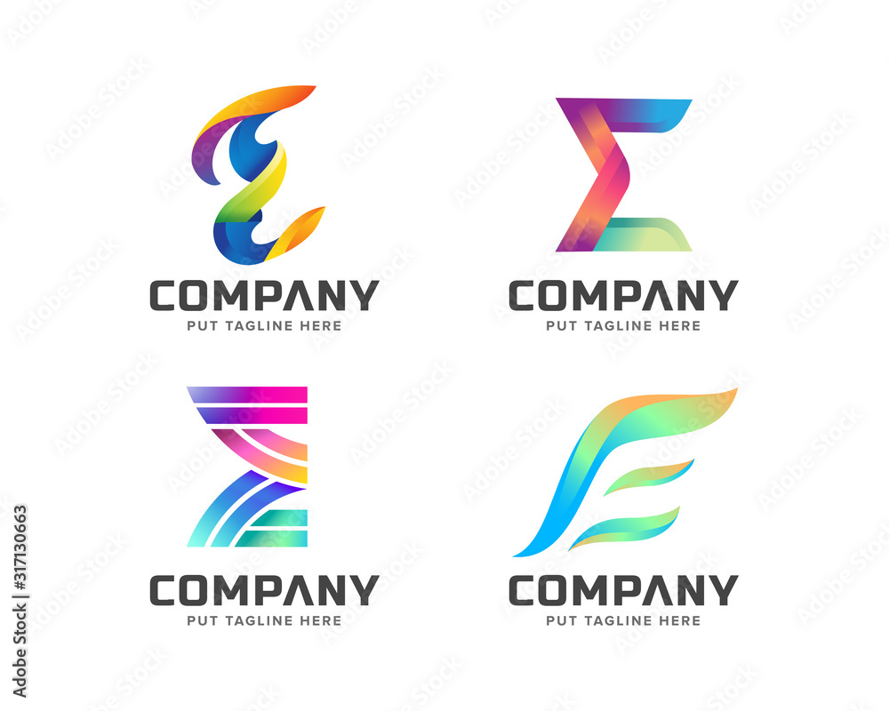 Colorful letter initial E logo collection 