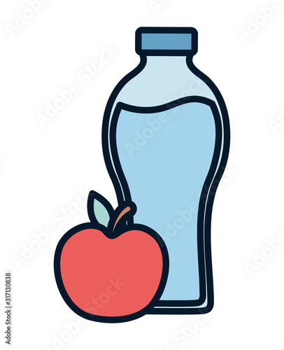 water bottle and fresh fuit apple nutrition icon