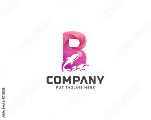 Colorful letter initial B logo collection with rocket