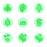 Set of plants related icons in filled green line design contains such as leaf, flower, tree and more 