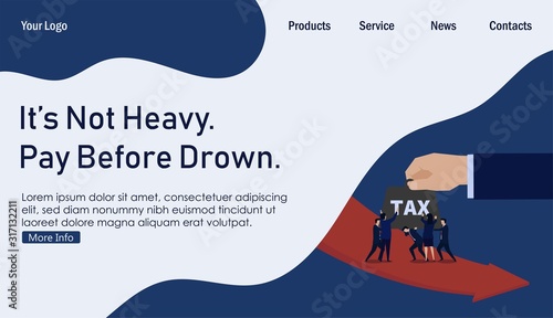 Business team hold heavy tax when profit down. Business Landing Page Template.