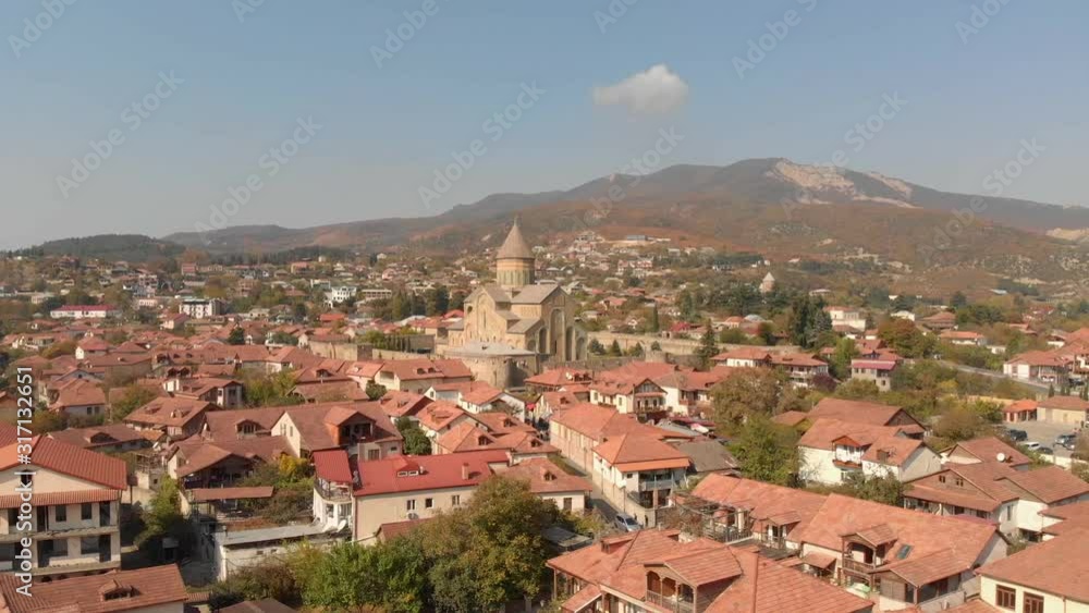 Aerial orbit Samtavro Monastery in the center of Mtskheta Georgia Aerial orbit Samtavro Monastery in the center of Mtskheta Georgia