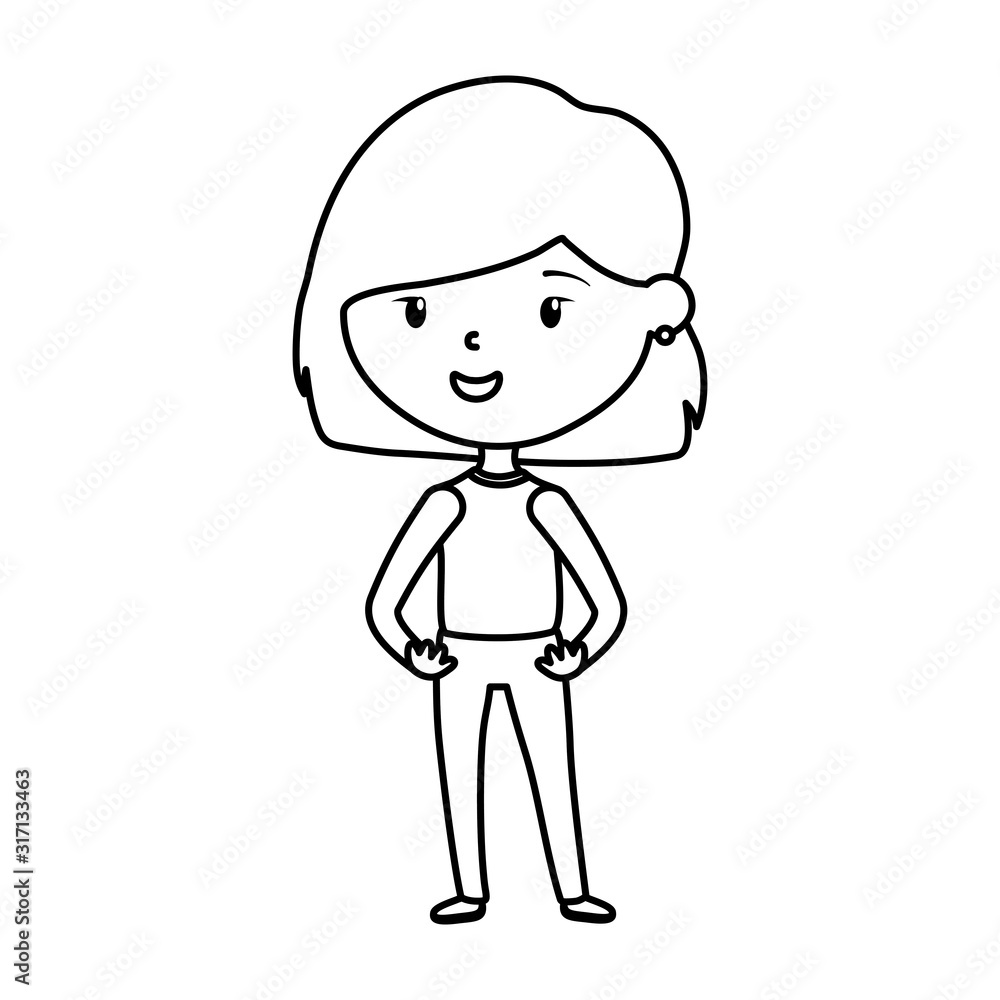 cute young woman standing cartoon character