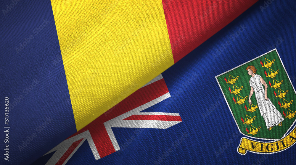 Fototapeta premium Chad and Virgin Islands British two flags textile cloth, fabric texture