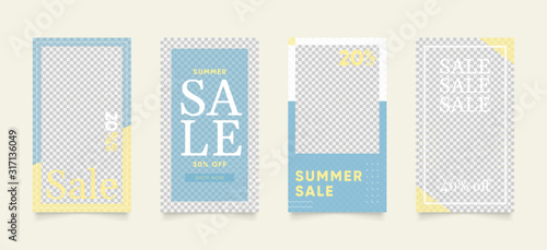social media post template for digital marketing and sale promo. summer sale fashion advertising. yellow blue banner offer. promotional mockup photo vector frame illustration