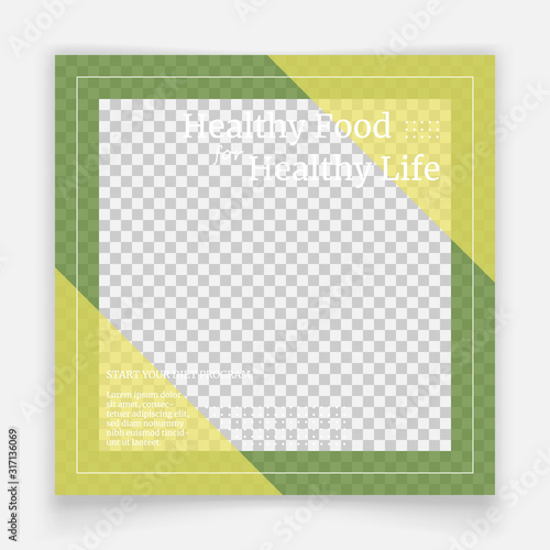 social media post template for healthy food diet program with green and yellow color. web online banner vector illustration