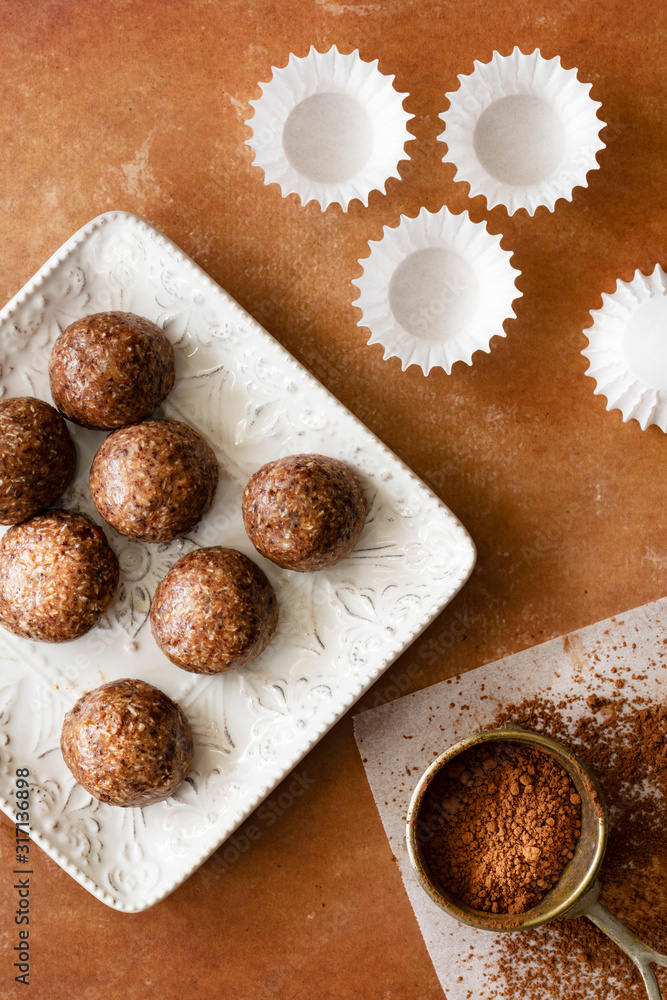 Chocolate truffles with sifted cocoa. Chocolate truffles with sifted cocoa.