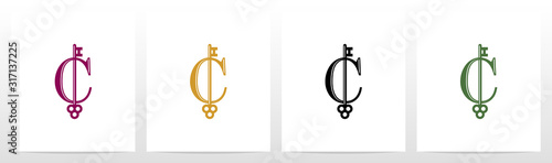 Door Key On Letter Logo Design C