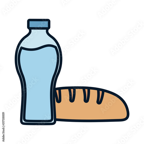 water bottle and fresh whole bread bakery icon