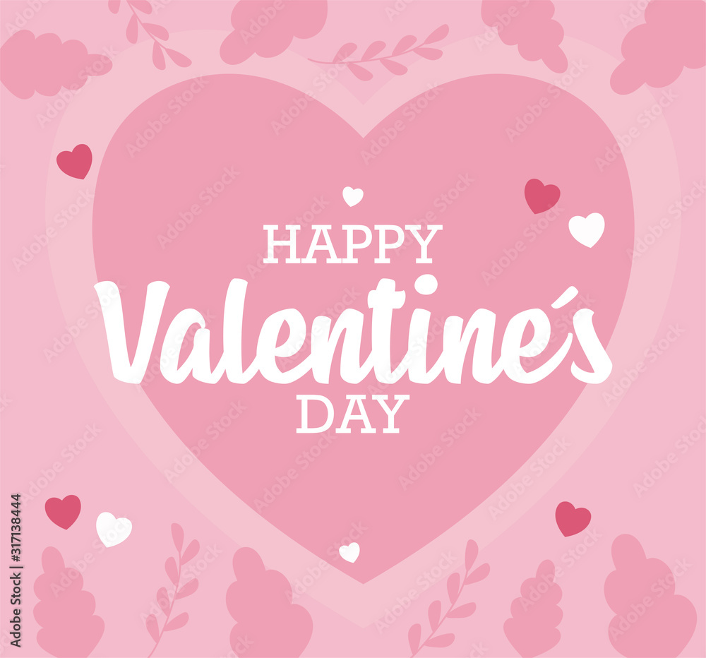 Happy valentines day heart and leaves vector design