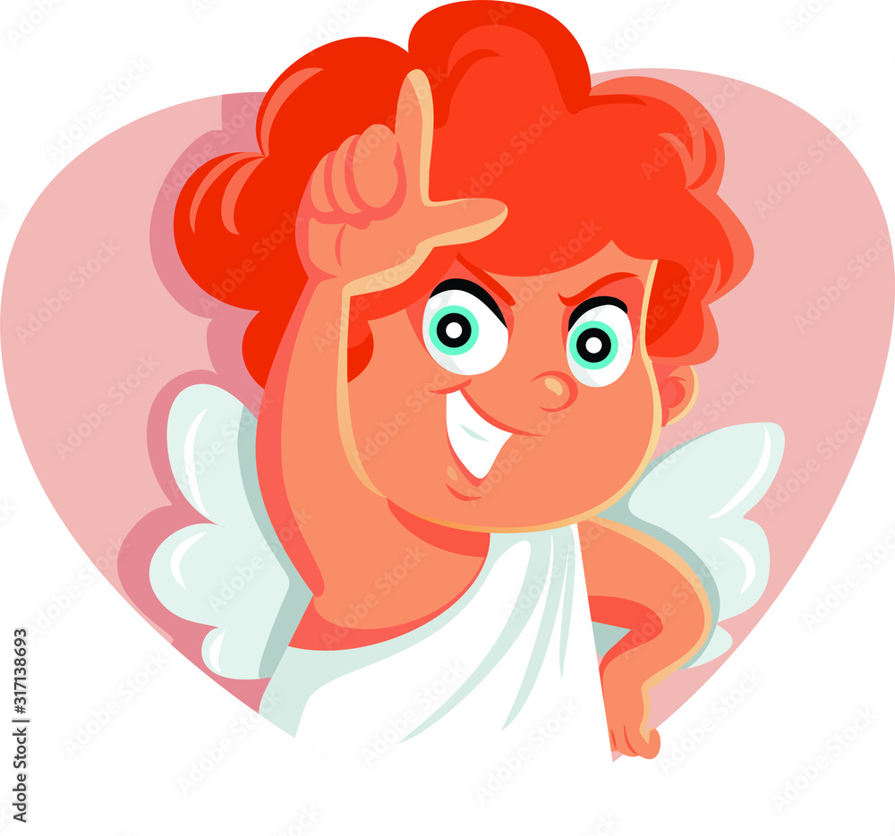 Funny Cupid Making Loser Sign for Bad Luck in Love Funny Cupid Making Loser Sign for Bad Luck in Love