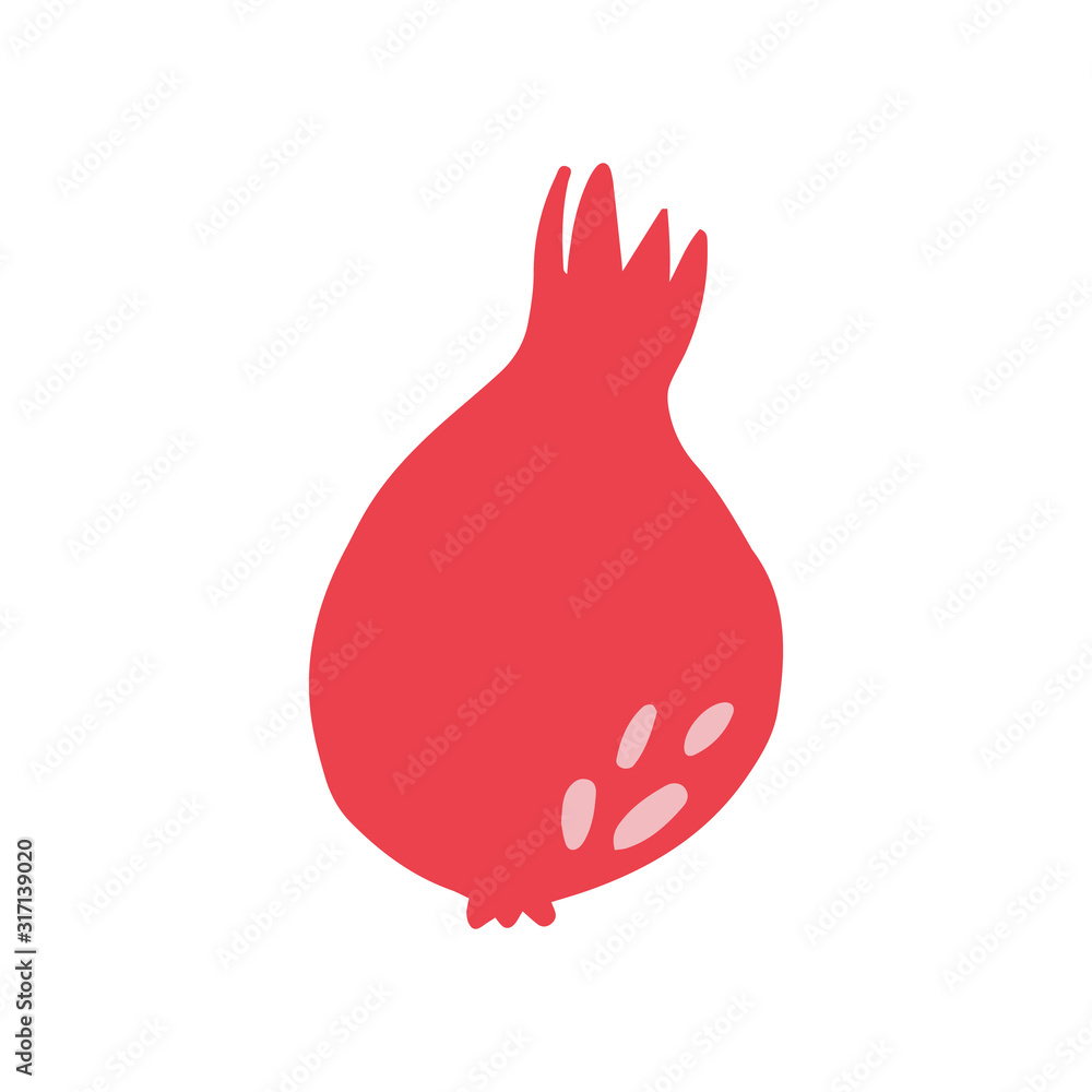 Red ripe pomegranate in doodle style isolated on white background. Red ripe pomegranate in doodle style isolated on white background.