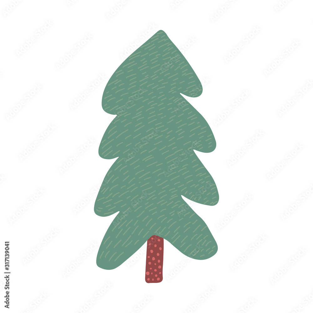 Christmas tree in doodle style isolated on white background. Hand drawn holiday fir symbol. Christmas tree in doodle style isolated on white background. Hand drawn holiday fir symbol.