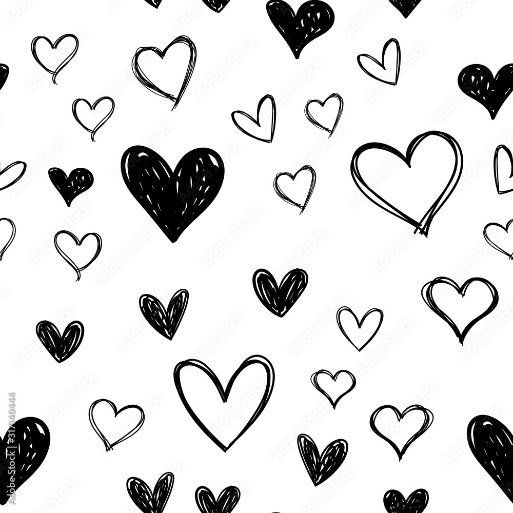 Heart doodles seamless pattern. Hand drawn valentine's day love hearts texture. Heart doodles seamless pattern. Hand drawn valentine's day love hearts texture.