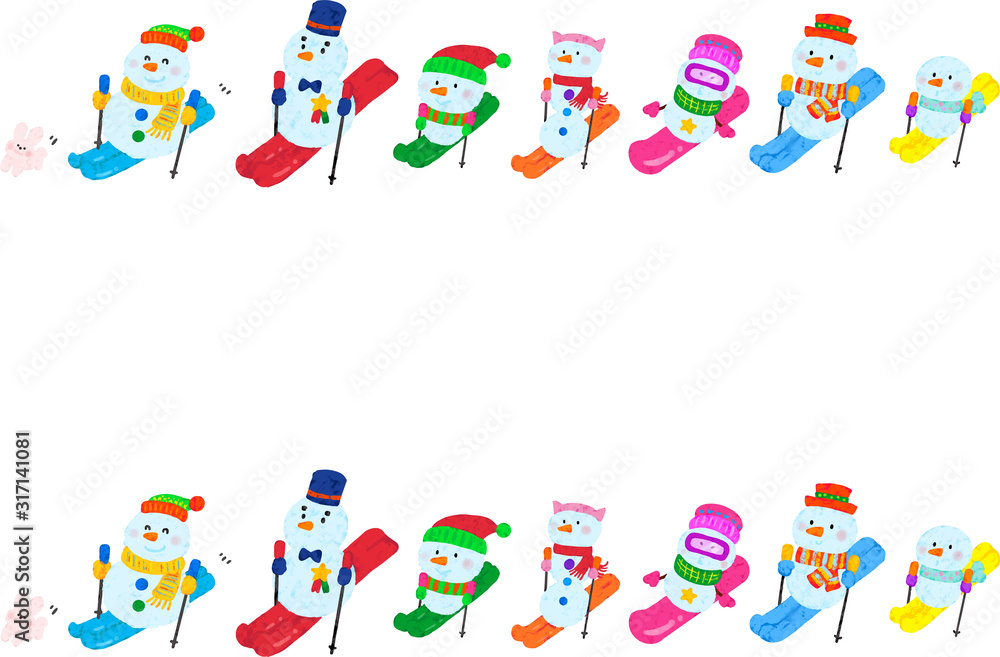 Obraz premium 雪だるまスキーフレーム 上下