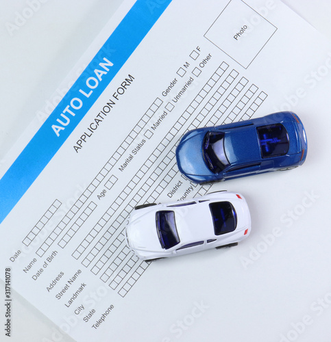 Car finance. Auto loan. Car loan application with cars.