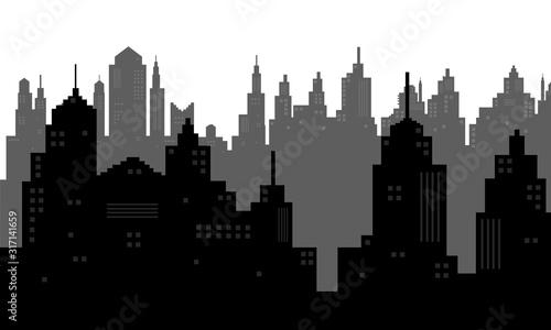 City landscape silhouette in black and white