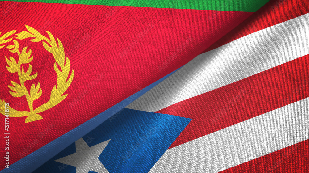 Eritrea and Puerto Rico two flags textile cloth, fabric texture Eritrea and Puerto Rico two flags textile cloth, fabric texture